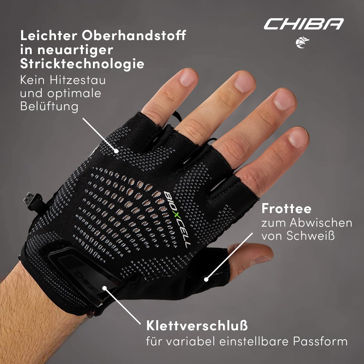 Chiba BioXCell Super Fly | Langlebige Sommer Rad Handschuhe für Damen & Herren | Anatomisches Gelkissen | Robuste Microfaser | Atmungsaktive Stricktechnologie