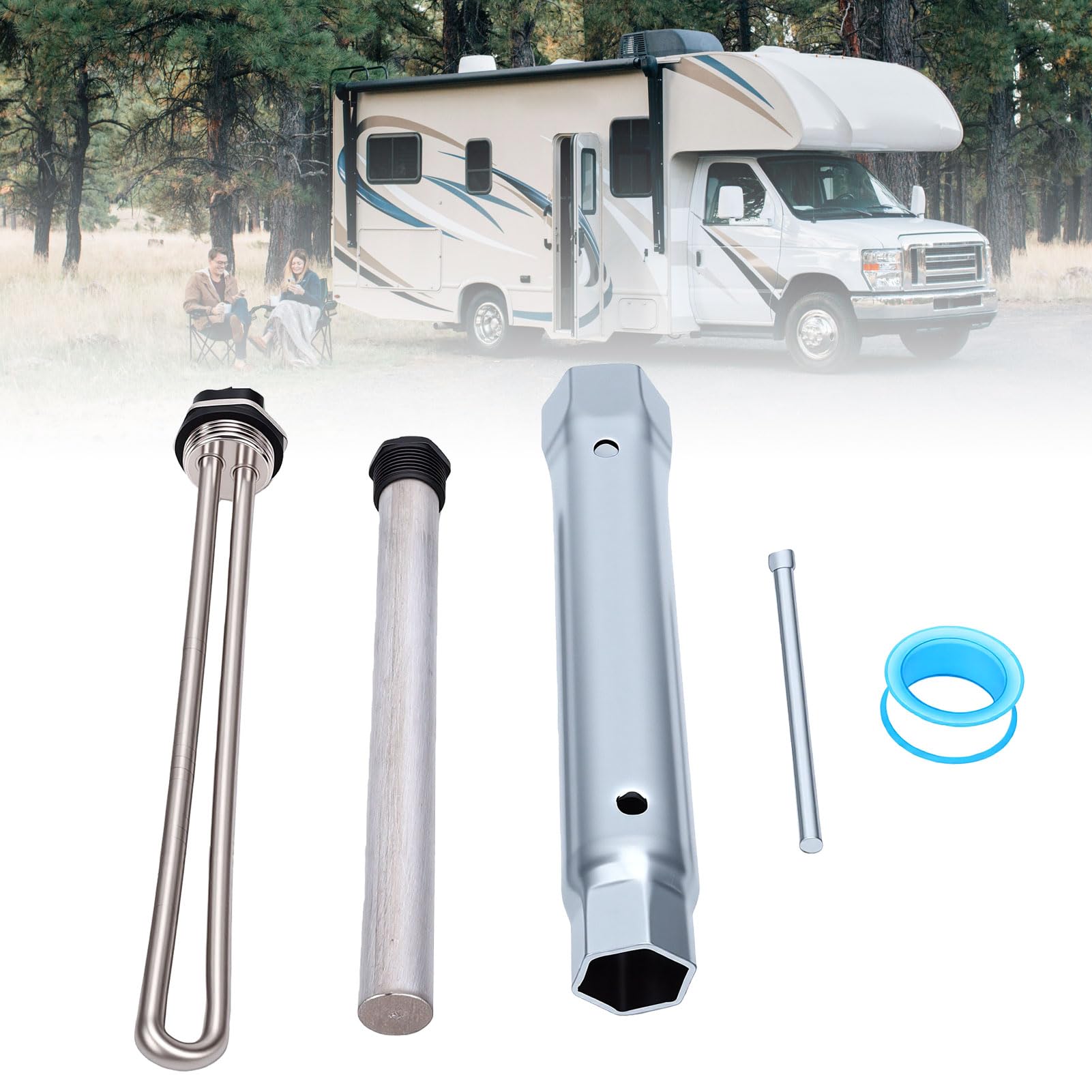 Luocute Elemento Riscaldante per Scaldabagno RV Rame 21cm 1440w, | Compatibile con WH-6GEA, SW6DE, SW10DE; Include Bussola per Asta Anodica da 155mm; Facile Installazione per Viaggi in