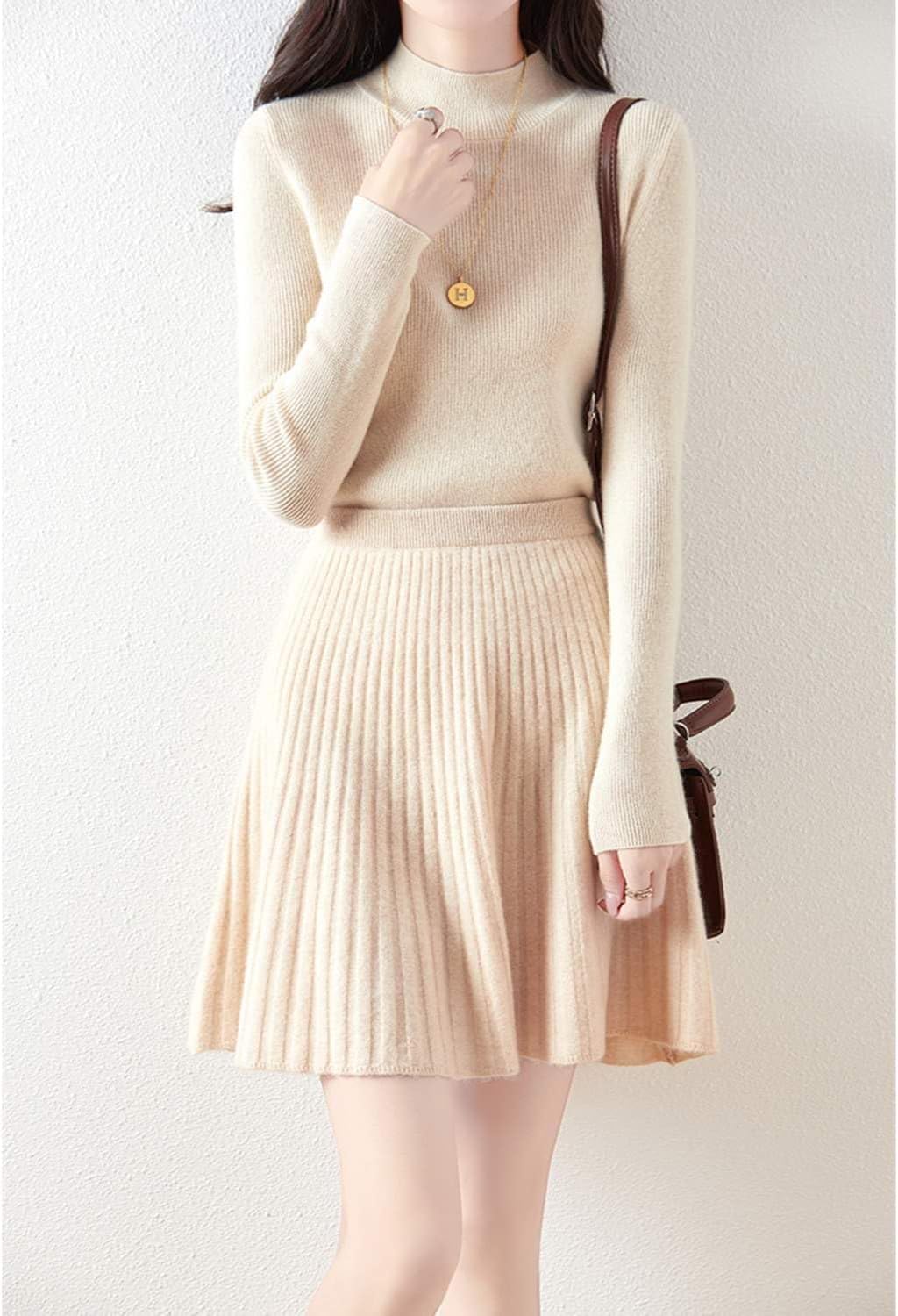 Short Skirt Women's Fall Winter 100% Merino Wool Knitted Skirt Girl's Ribbed Elastic Waist Skirts - Image 2