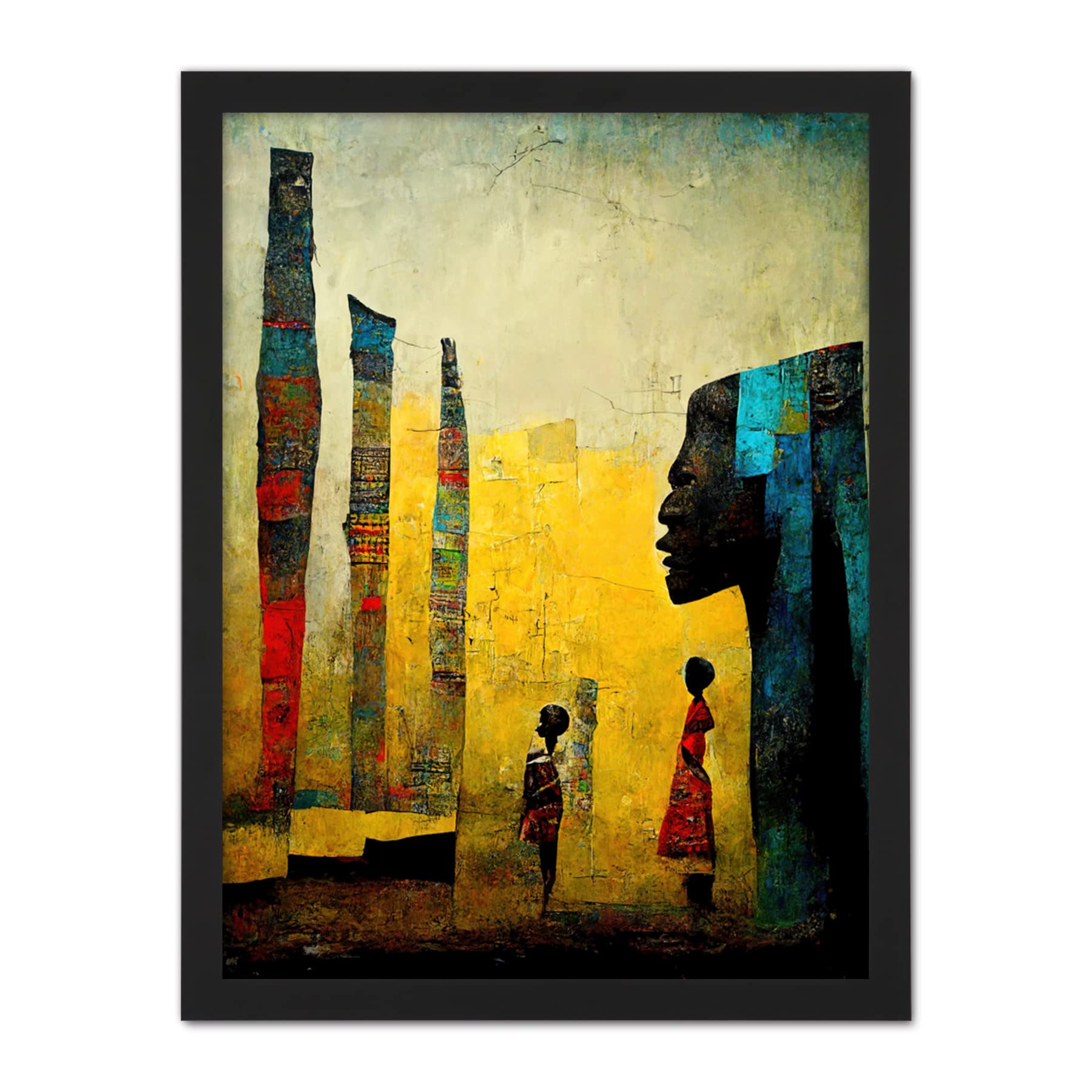 Doppelganger33 LTD African Art Modern Bright Abstract Artwork Framed Wall Art Print 18X24 Inch