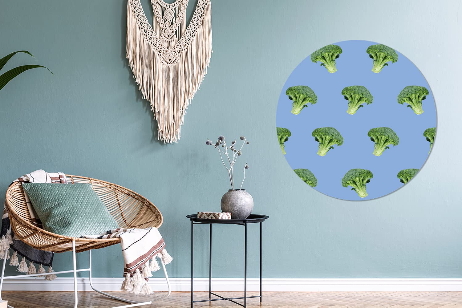 Wandbild Rund Wanddeko Deko Wohnzimmer Bilder 90x90 cm Gemüse - Brokkoli - Muster
