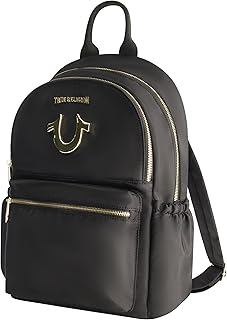 True Religion Backpack, Zip pocket, Horseshoe Logo Travel Bag, Black