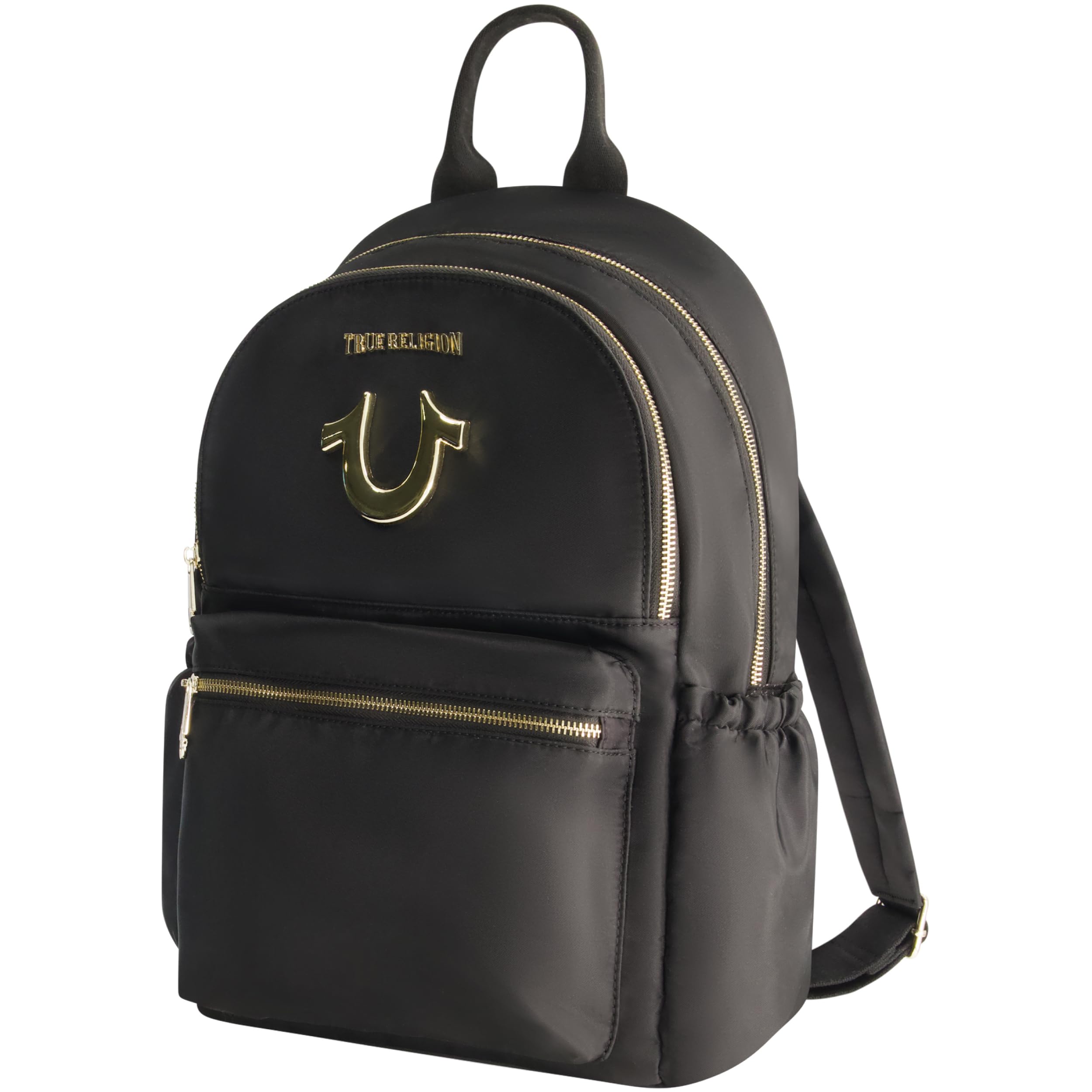 True Religion Backpack, Zip pocket, Horseshoe Logo Travel Bag, Black
