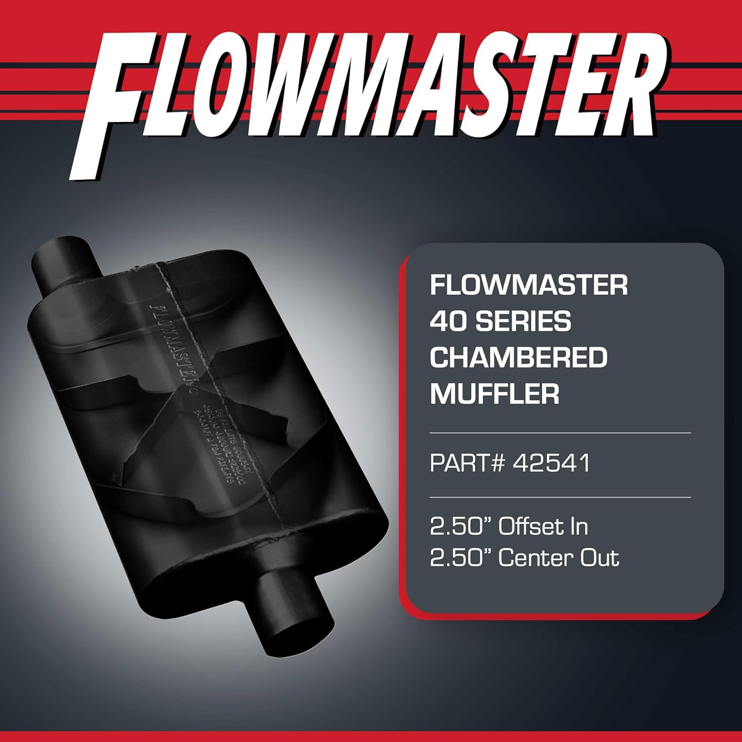 Flowmaster 40 Series Original Chambered Muffler – 2.50” Offset In / 2.50” Center Out – Aggressive Sound – 16-Gauge Aluminized Steel – For Muscle Cars, Street Rods, Trucks, SUVs & Strip Builds (42541)