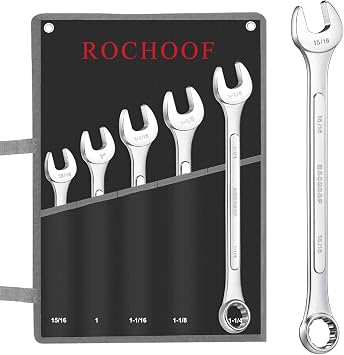 Combination Wrench Set,5-Piece SAE Wrench Set 12-Point Chrome Vanadium Steel Wrenches 1" to 1-1/4" with Rolling Pouch