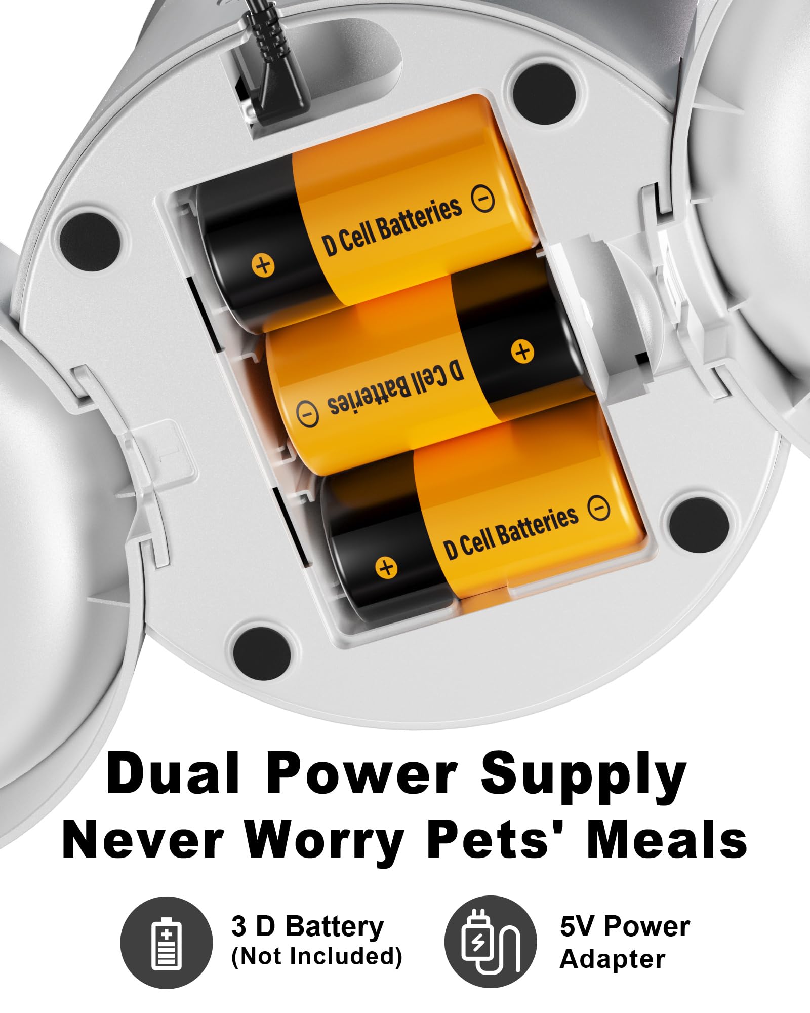 Automatic Cat Feeder for 2 Cats,6 Meals/Day,12 Portions/Meal,Dual Power Double Bowls,Dry Pet Food Autofeeder,10S Voice Record,Flexible Programmable Schedule Timer(White,Stainless Dual Bowls) - image 5