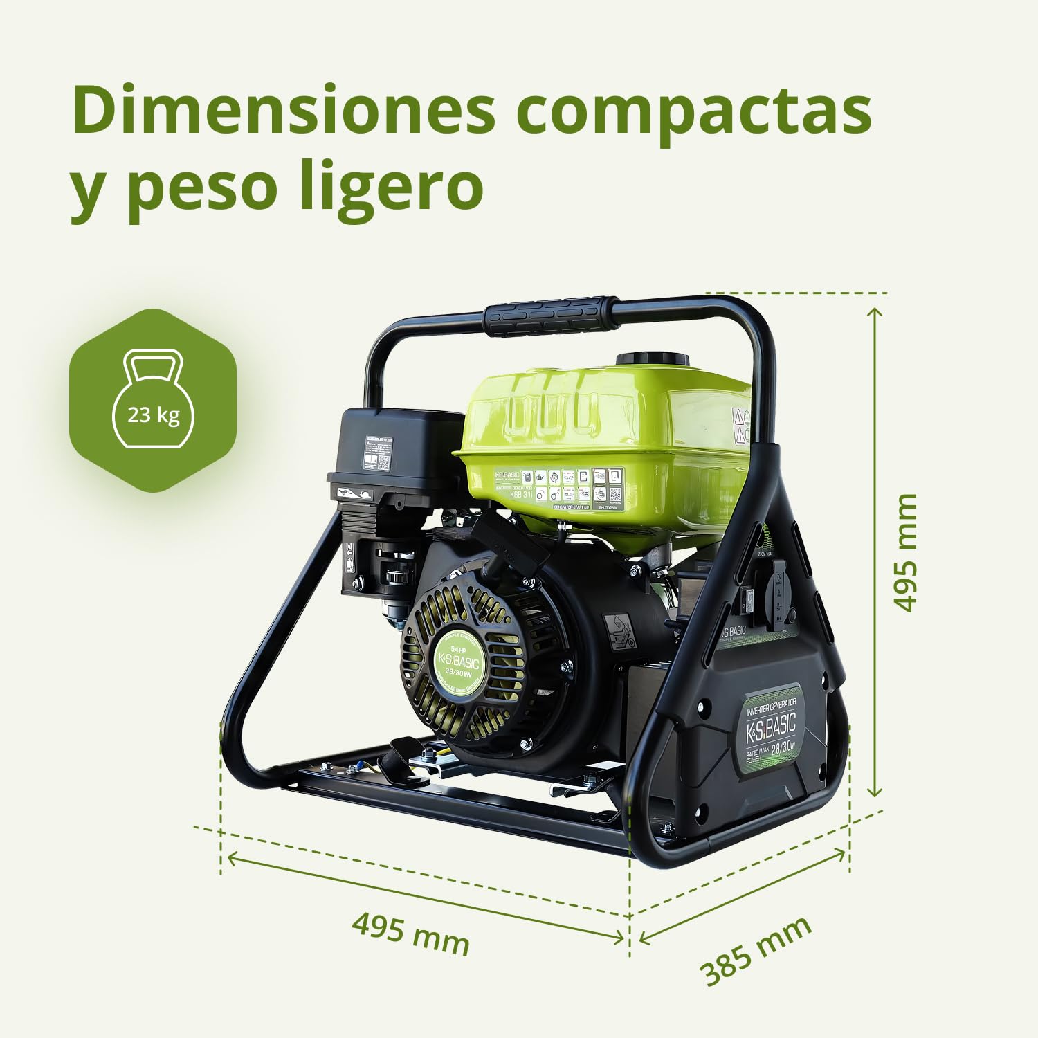 K&S Basic KSB 31i Generador inversor de 3,0 kW - Seguro para dispositivos sensibles - Generador de corriente de emergencia con estructura compacta - Generador inversor con bobinado de cobre