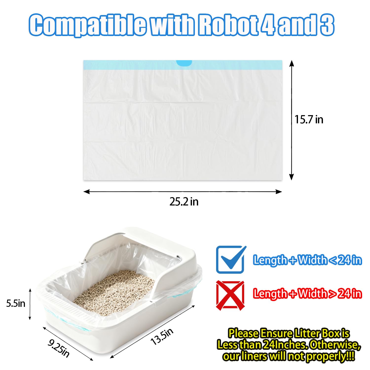 XUEPETT Paquete de 120 bolsas de arena para gatos con cordón, compatibles con Litter-Robot 3/4 de alta resistencia para gatos, bolsas de basura de repuesto, 25 x 15.6 pulgadas