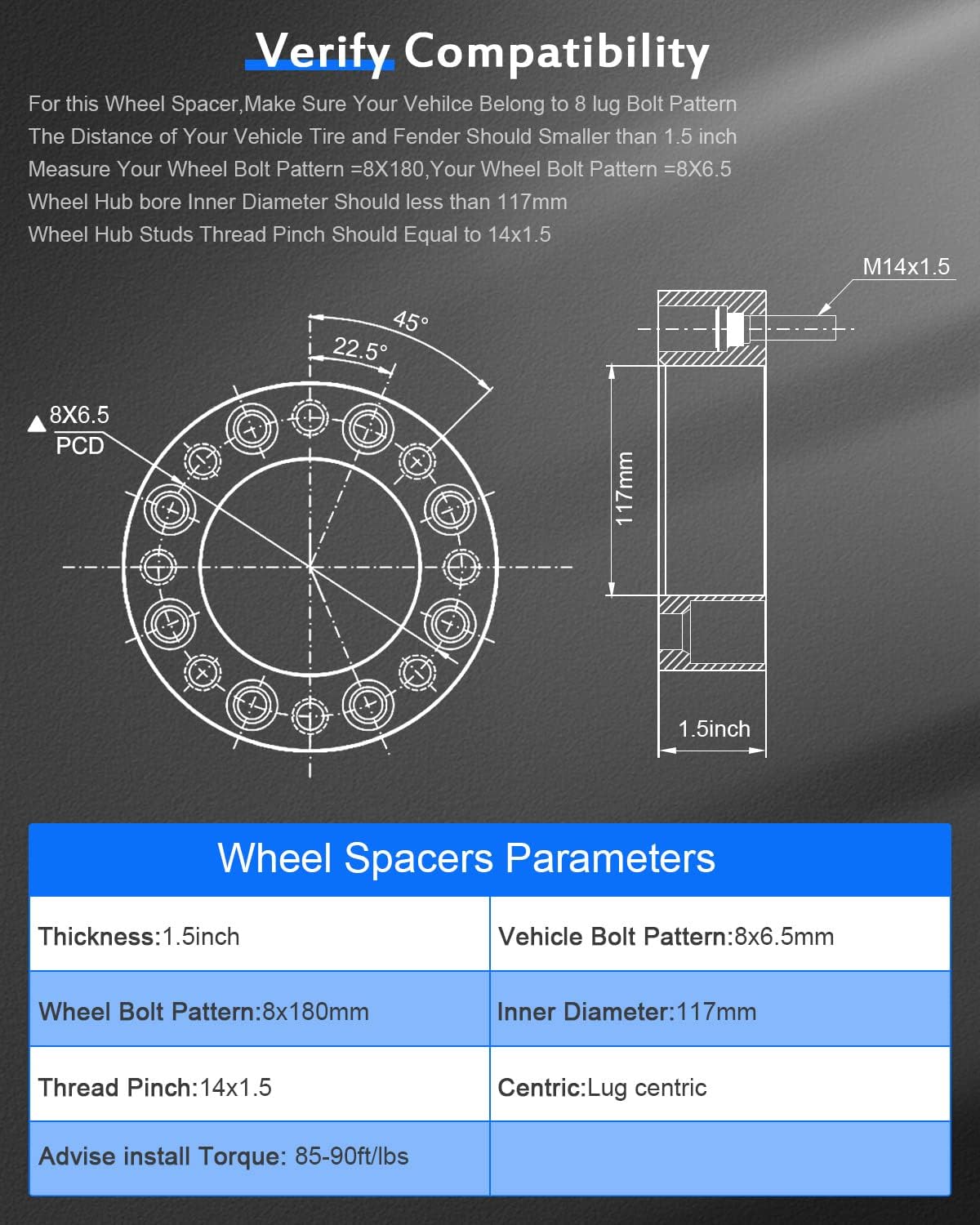 ECCPP 2PCS 1.5" Wheel Spacer Adapters 8 Lug (8x165.1mm) 8x6.5 to 8x180 1994-2000 for C3500/K3500 1994-1999 for C2500/K2500 Wheel Adapters