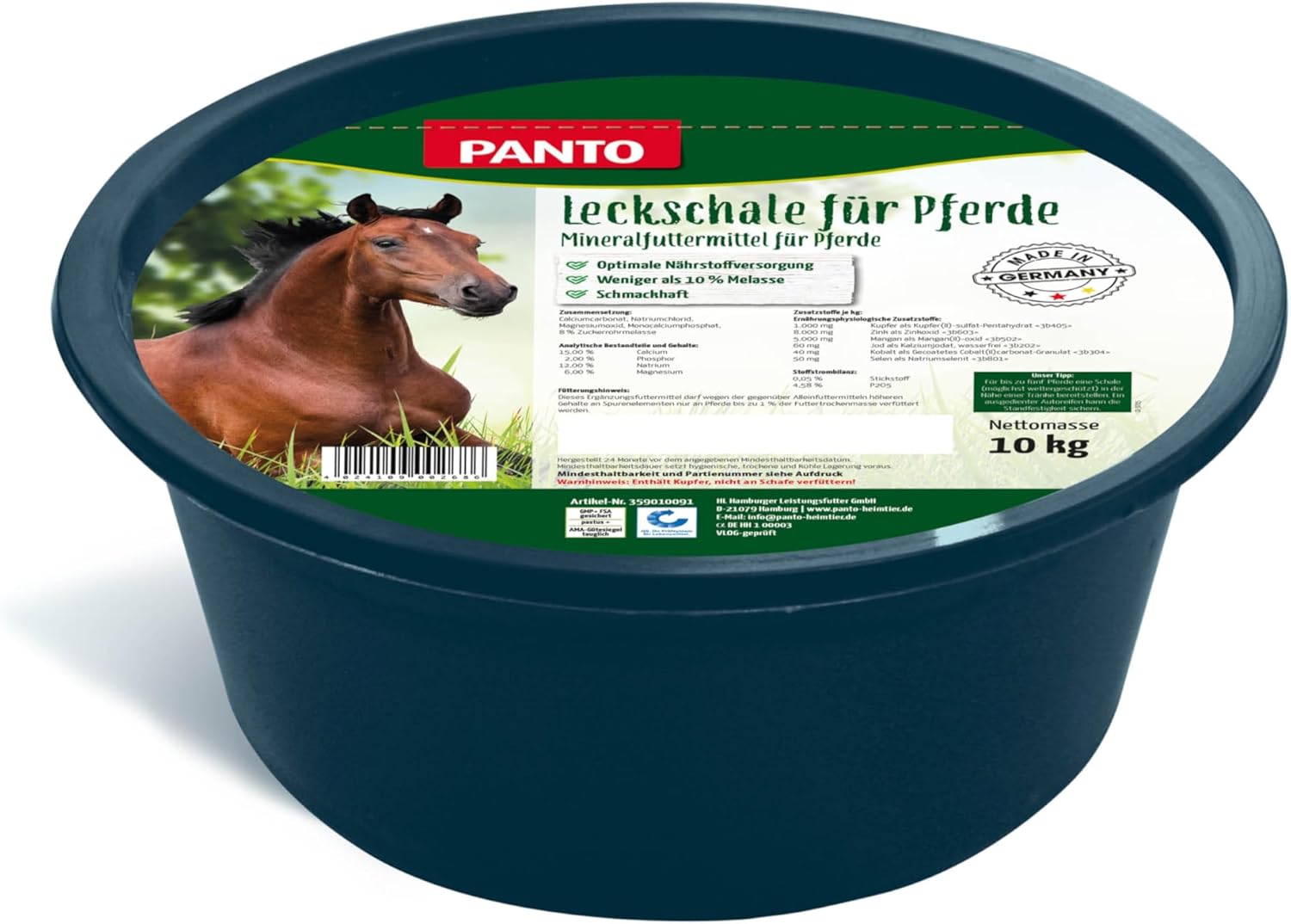 PANTO Mineralleckschale 10kg &ndash; Leckschale f&uuml;r Pferde und Ponys, Leckstein mit Mineralien &amp;amp; Spurenelementen, weniger als 10% Melasse