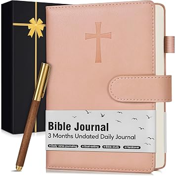 Leather Christian Bible Journal for Women Men, Prayer Journal for Scripture Study & Daily Devotional, Undated Church Notes Notebook, Jesus Religious Faith Gifts for Pastor, Graduation, Baptism, Pink