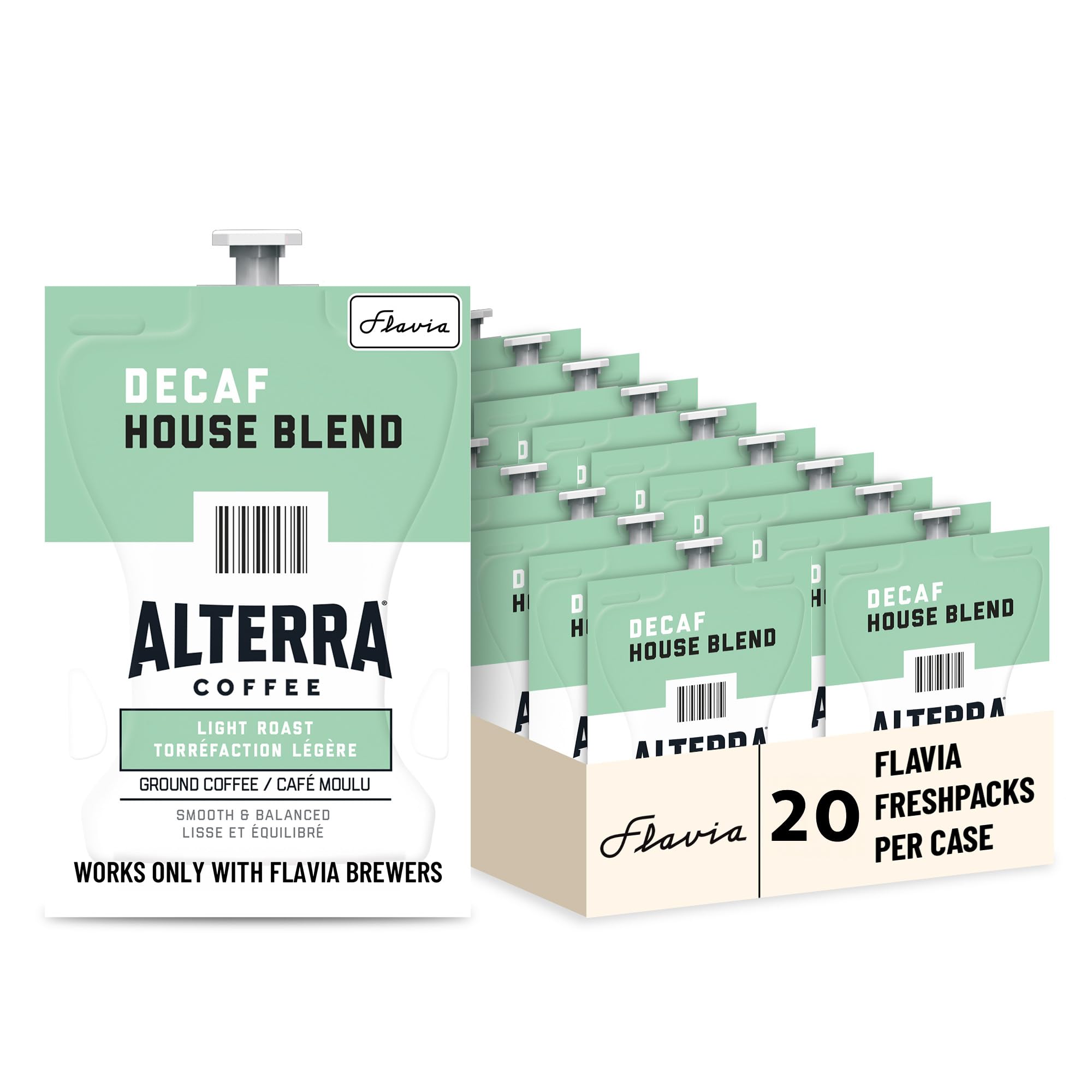 ALTERRA Coffee Decaf House Blend Single Serve Freshpacks for MARS DRINKS FLAVIA Brewer, 20 Packets