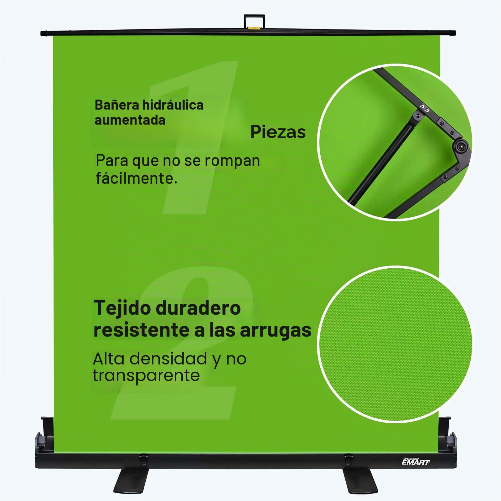 EMART 155x184cm Green Screen Fondo Verde Retráctil, Croma Verde con Soporte | Soporte Plegable Portátil, Fondo Fotografia, Estudio, Apto Transmisiones, Directo, Videoconf