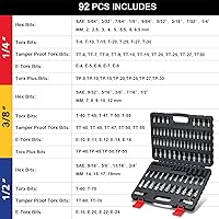 Vista 5 de 92-Piece Allen and Torx Bit Socket Set, 1/4" 3/8" and 1/2" Drive Tamper Proof Torx/Hex SAE & Metric Bit Set
