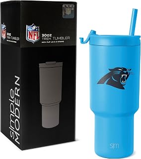 Simple Modern Officially Licensed NFL Carolina Panthers 30 oz Tumbler with Flip Lid and Straws | Insulated Cup Stainless Steel | Gifts for Men Women | Trek Collection | Carolina Panthers
