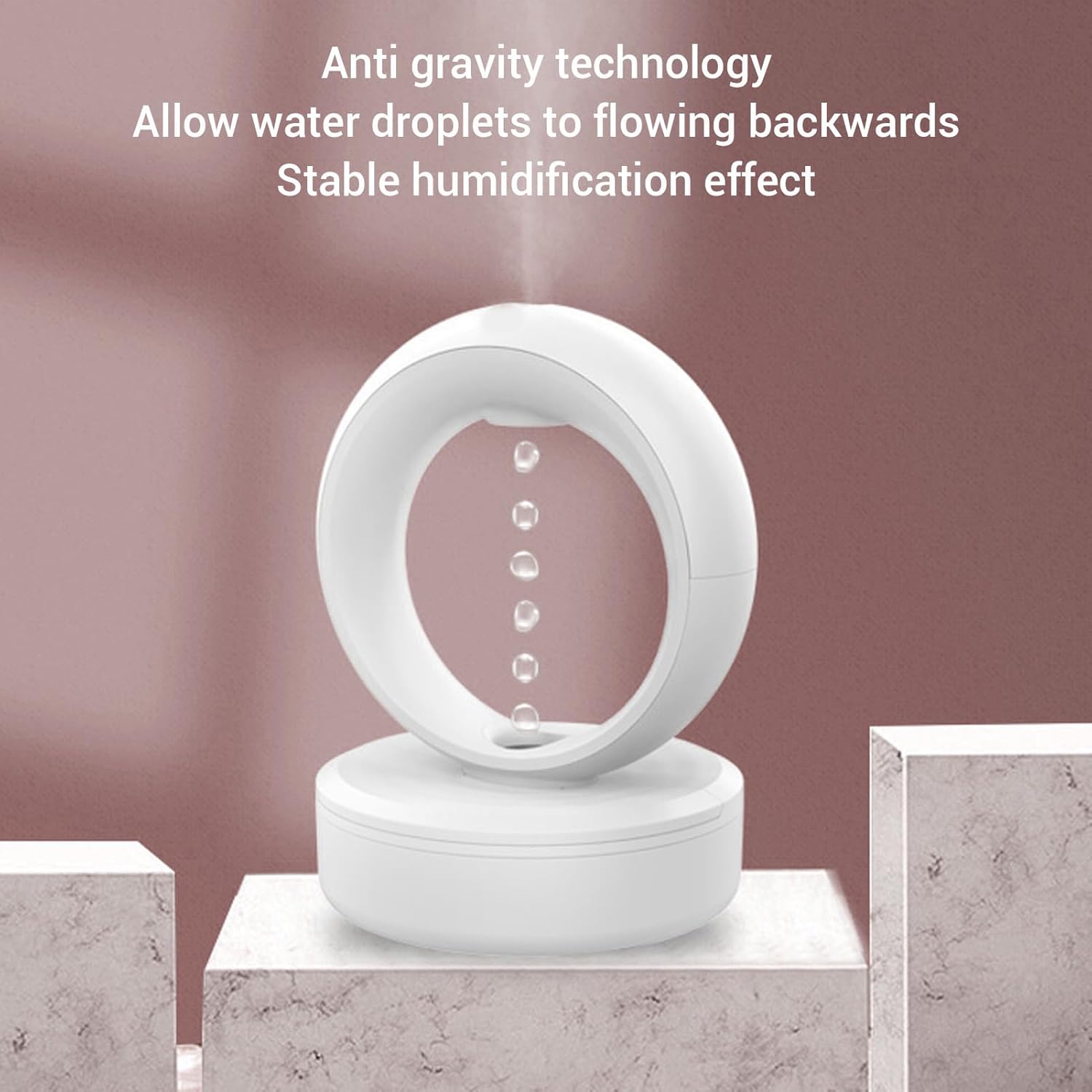 Anti Gravity Humidifier, 680ml Large Mist, White, Automatic, 4hr Runtime, Bedroom Office