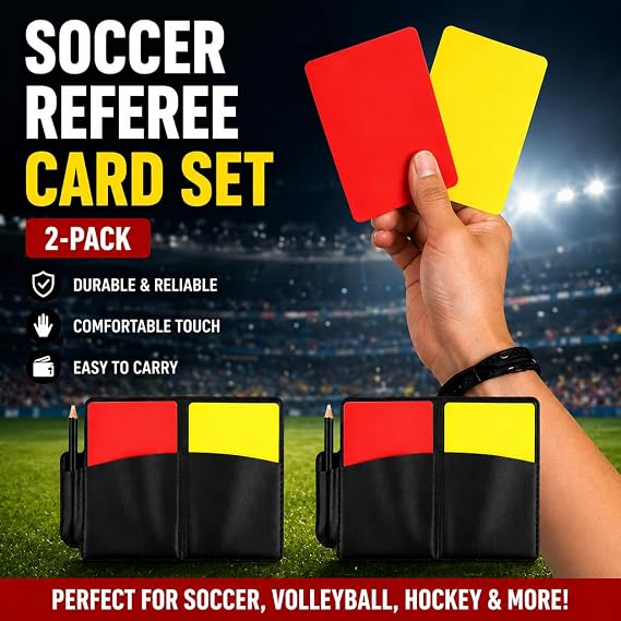 XICHENGSHIDAI Football Referee Cards Set, 2 Pack Red and Yellow Cards with Referee Wallet, Match Record Sheets and Pencil, Football Referee for School Sports, Training, Rugby, Volleyball and Hockey