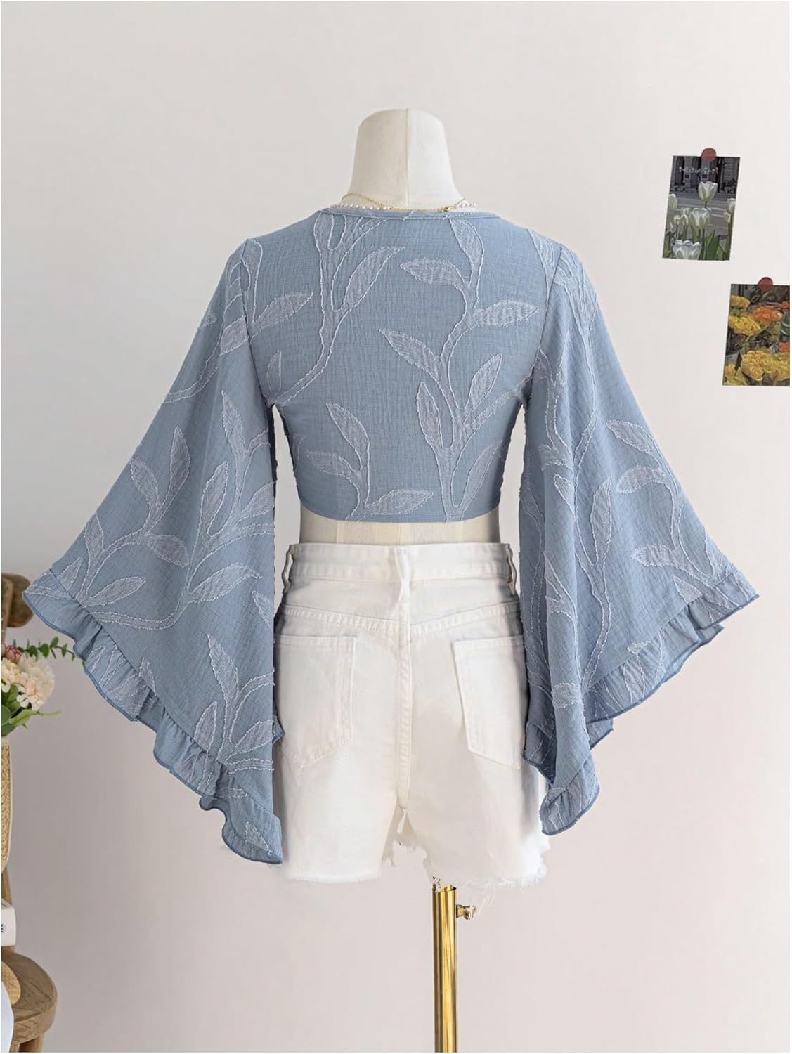 BEAUDRM Women's Boho Tops Wrap Western Country Concert 70s Outfits Tie Front Long Bell Sleeve Tops Hippie Disco Clothes