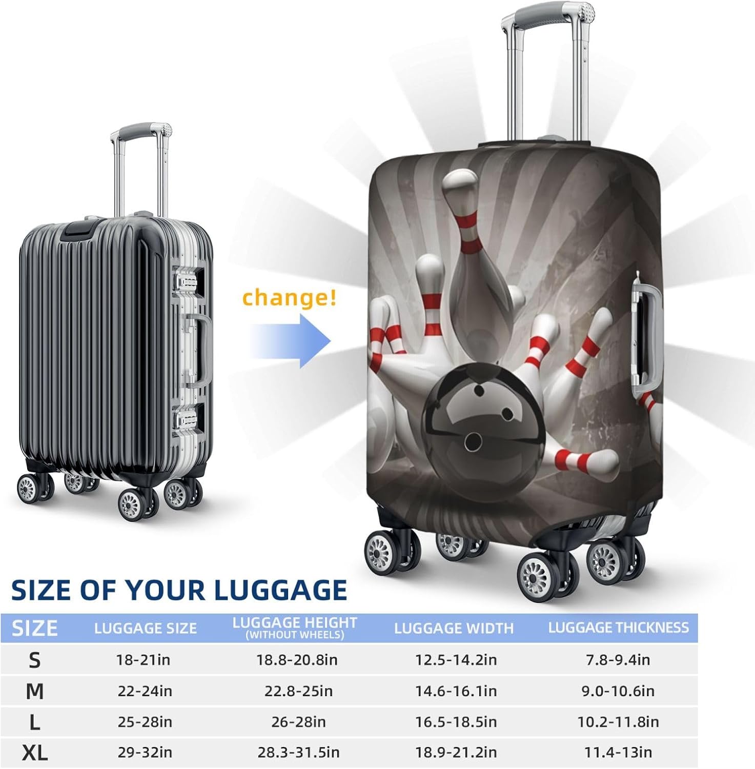 Bowling Ball Travel Luggage Cover Suitcase Protector Bag, Fits 18-32 Inch Luggage, Dust-Proof Suitcase Sleeve For Kid And Adult,Small