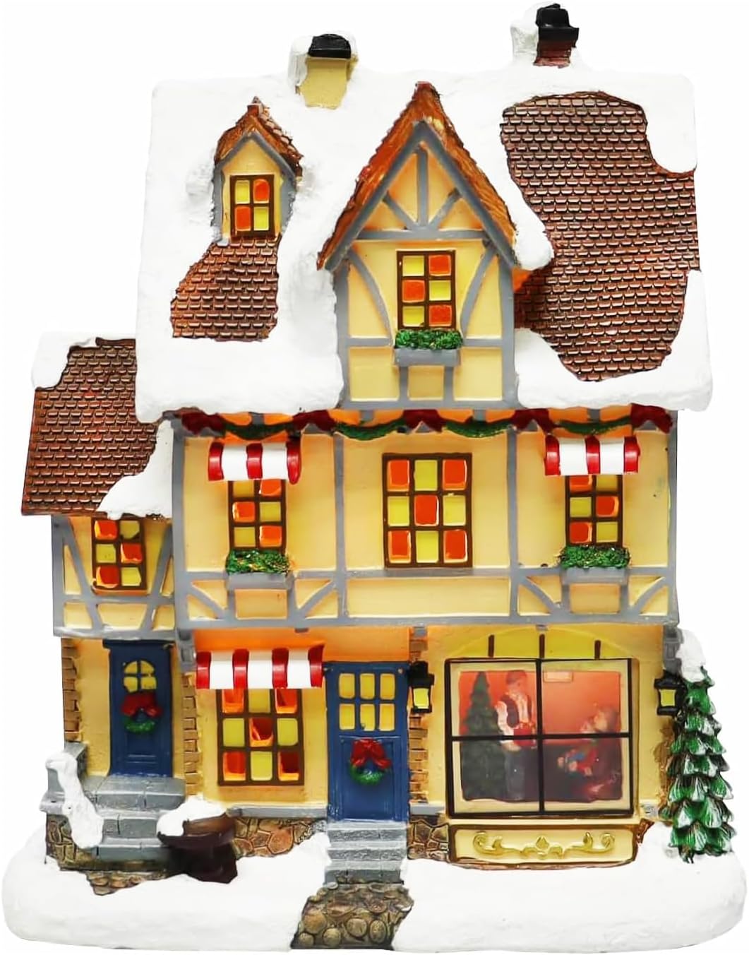 MOMENTS IN TIME Christmas Village 30 Piece Set Miniature Town with LED Lights Battery Operated Holiday Décor Handcrafted Mini Houses, Church & Figurines for Christmas Display