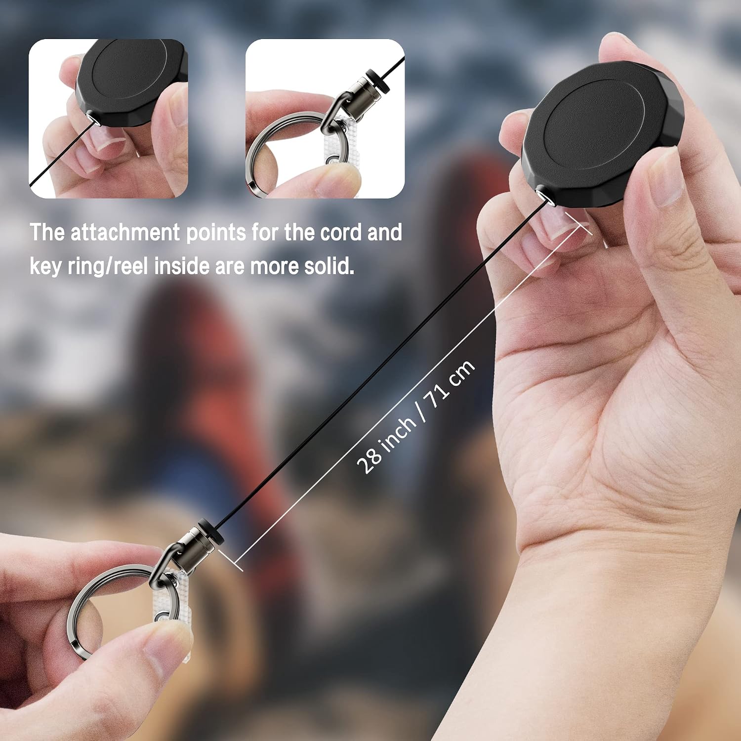 2 Pack Retractable ID Badge Holder Reel, Premium Casing and Cord with Secure Clip Key Ring and ID Badge Strap, 2 ID Card Holders with 2 Key Ring Carabiners for Students, Office Workers, Nurses, Travel