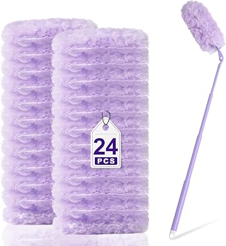 JOYMOOP Scented Telescopic Duster kit, 3FT Extendable Handle Purple + 24 Purple Refills for Swiffer Feather Duster,Easy Cleaning for Ceilings, Ceiling Fans, Blinds, Vents & Shelves