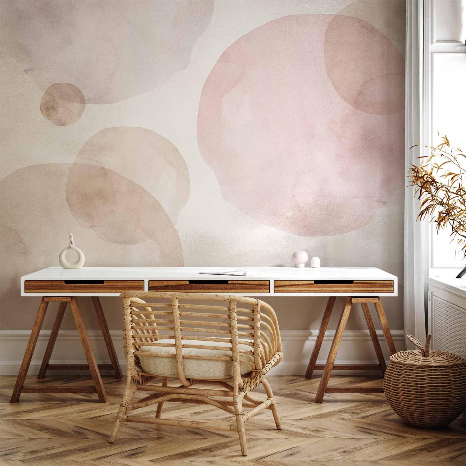 Carta Da Parati TNT 500x350 Cm - Motivo Geometrico Cerchi Pastello, Facile Da Applicare