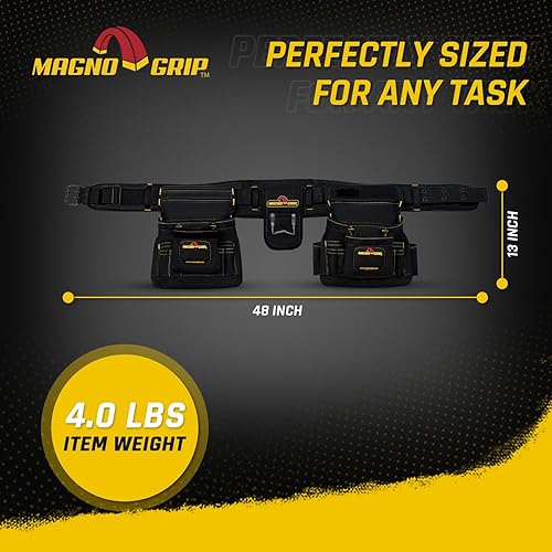 Miniatura 7 de MagnoGrip 002-603 Cinturón de herramientas de construcción de 19 bolsillos con almacenamiento magnético integrado, color negro