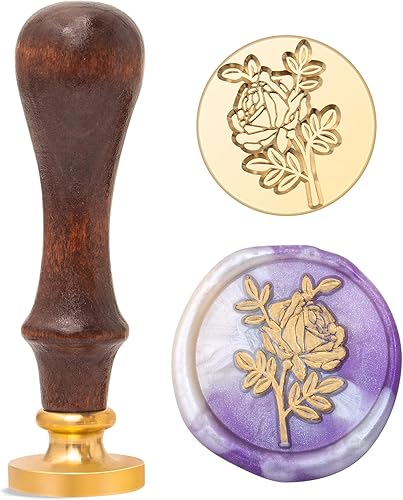 Sello romántico de cera de rosas, elegante sello de sellado de plantas botánicas de jardín con mango de madera para estética floral, invitación de