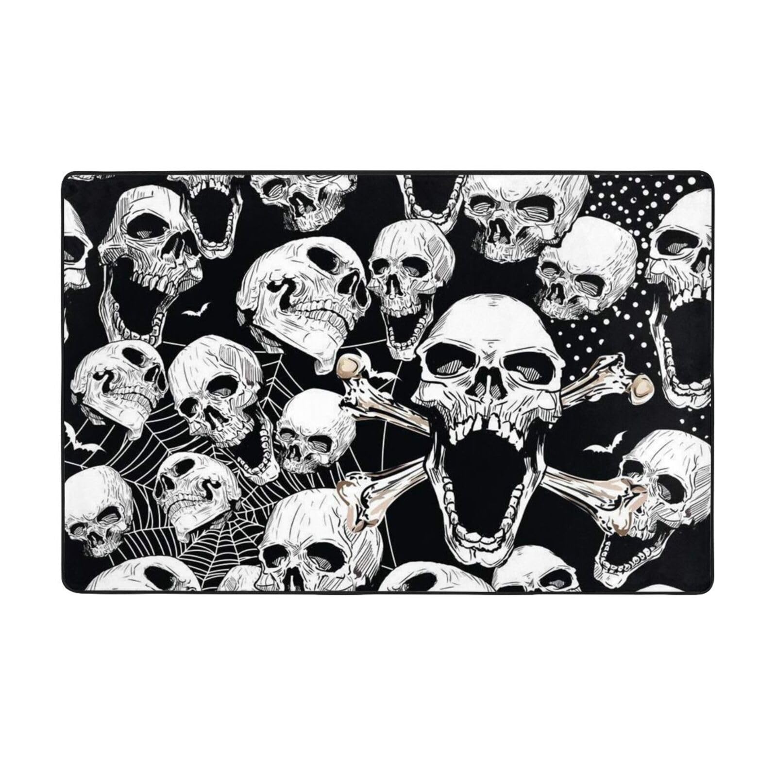 Grand tapis de salon durable à motif tête de mort pour salle de jeux