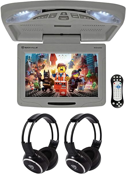 Rockville RVD12HD-GR 12" Grey Flip Down Car Monitor DVD/USB/SD Player+Headphones