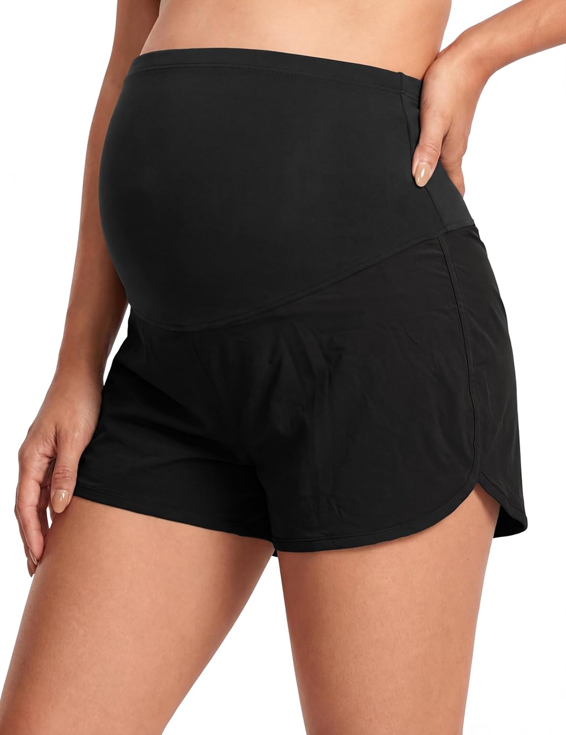 Maternity Athletic Shorts Over Belly Quick Dry Workout Athletic Running Pregnancy Shorts with Liner Pockets