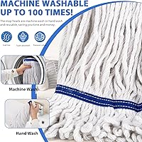 Vista 5 de Trapeador de cuerda de extremo de bucle resistente, trapeador industrial comercial con cabezales de repuesto adicionales, mango largo de 59 pulgadas