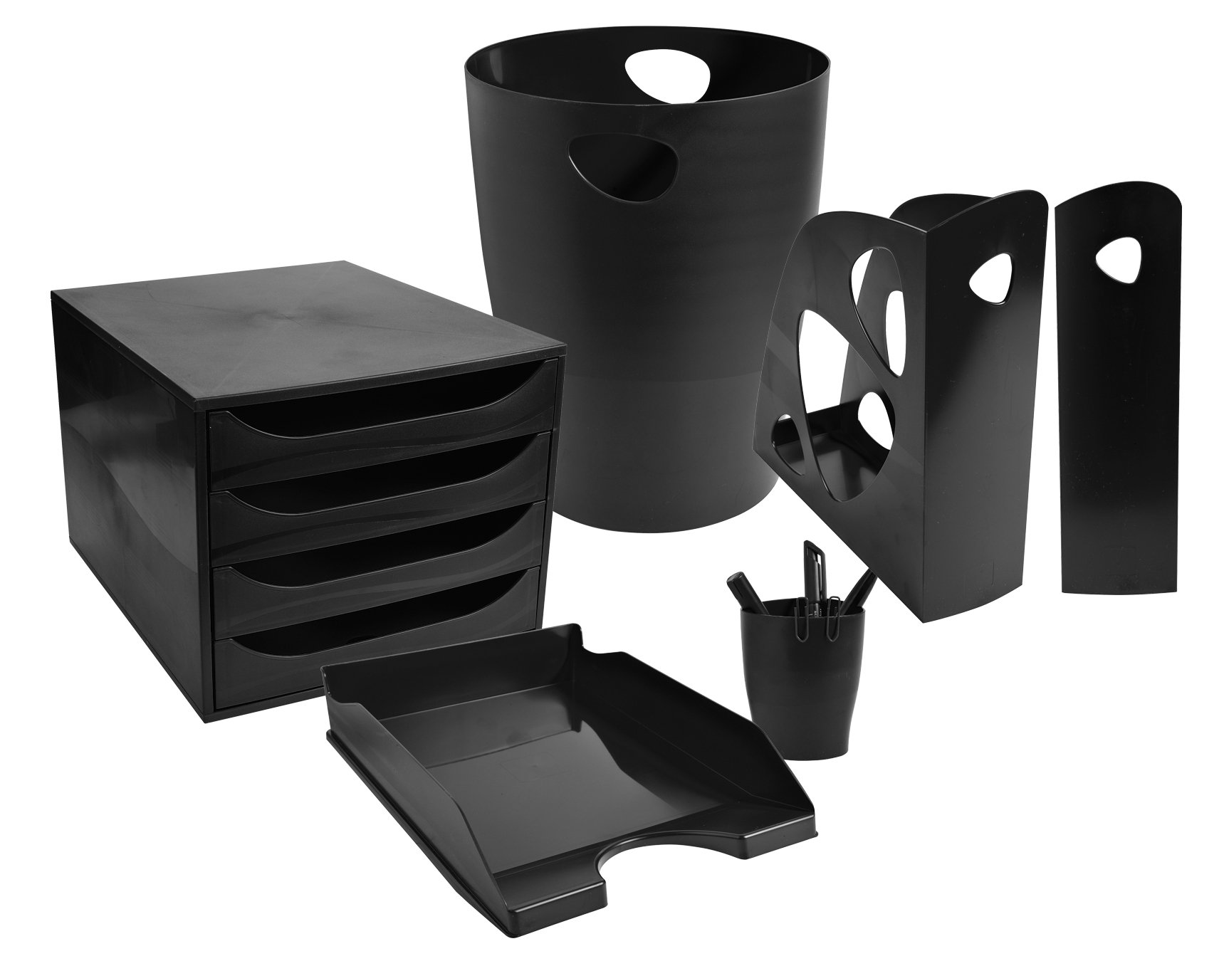 Exacompta - Ref 228014D - Juego de cajones EcoBox - 248 x 284 x 234 mm, 4 cajones, apto para documentos A4+, apilable, función de parada de seguridad - EcoBlack
