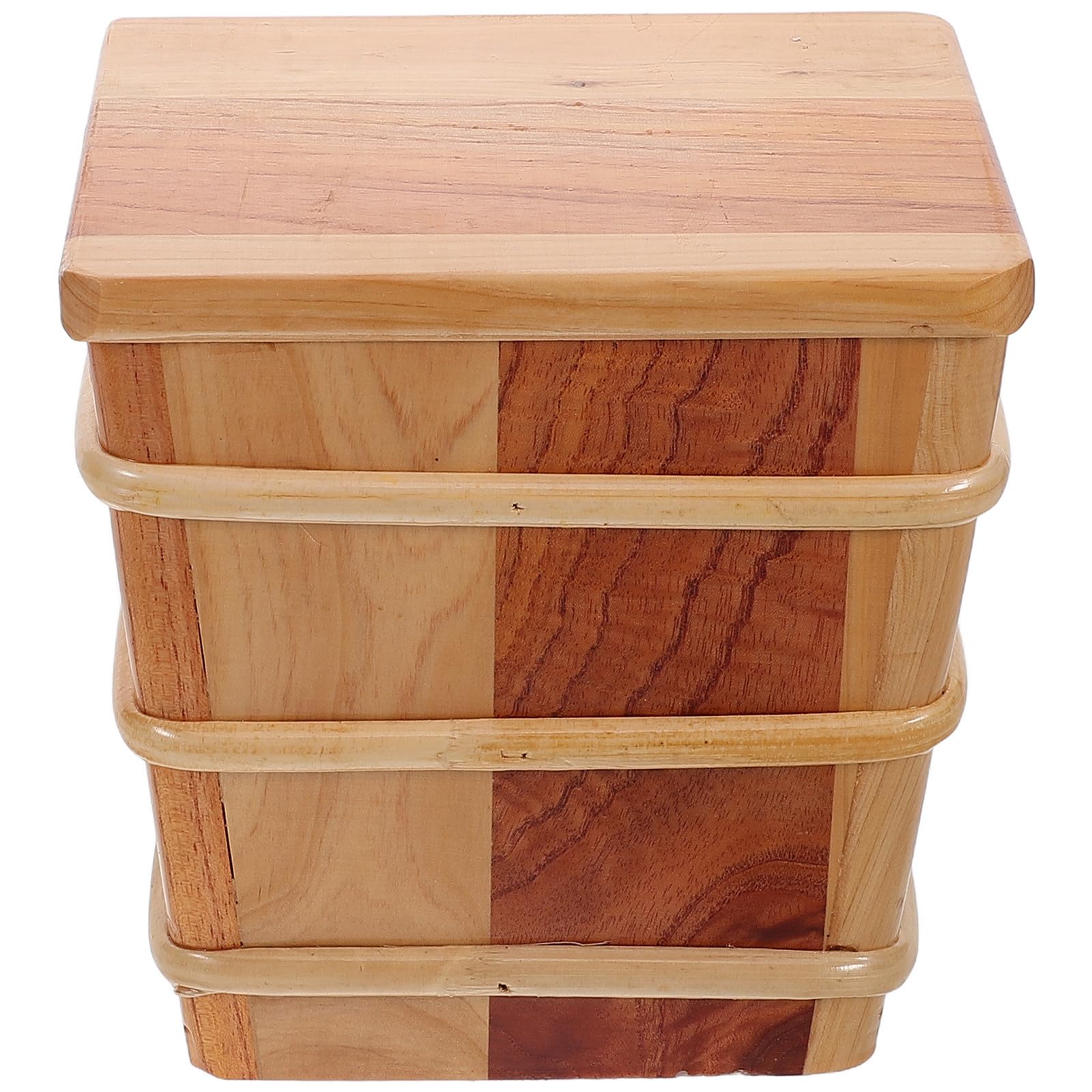 MAGICLULU Cubo de Arroz de Madera con Tapa y Cierre Hermético, Café