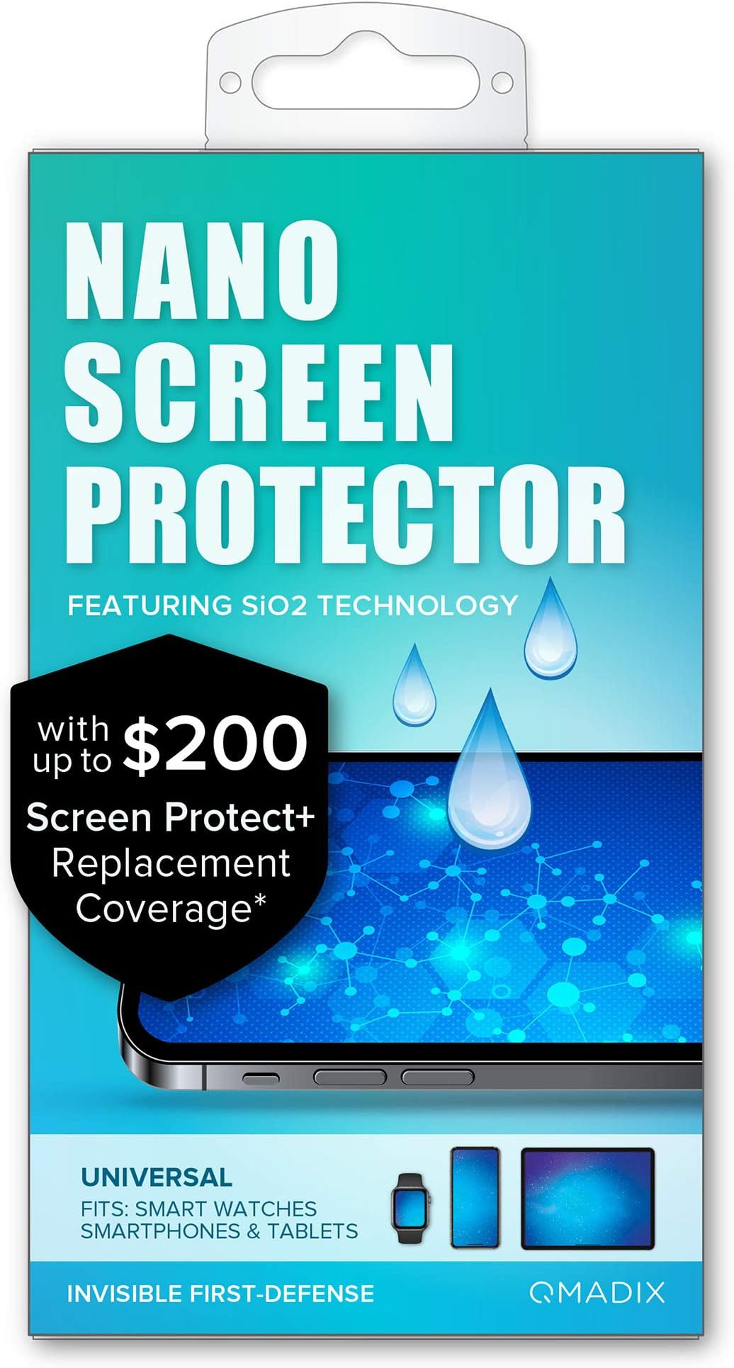 Qmadix $200 Replacement Guarantee -Invisible Nano Liquid Screen Protector [Scratch Resistant] for all iPhone, iPad, Apple Watch, Samsung phones - Extreme Liquid Glass Protection