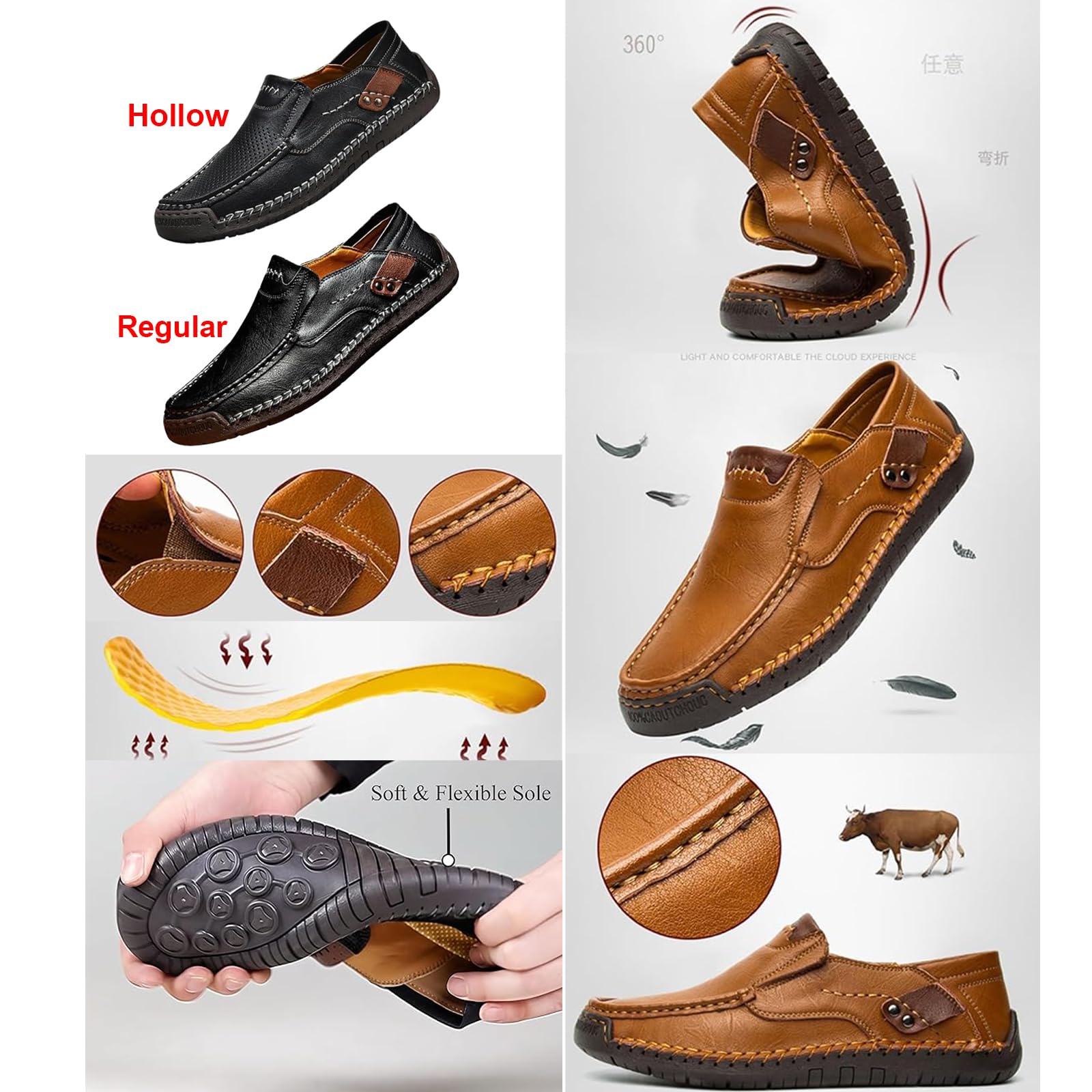 Handgefertigte Herren-Slipper aus echtem Leder, Herren Business Schuhe lässig Flache Slipper Schlüpfen Mokassins Fahrende Schuhe Slipper Mokassins für Herren