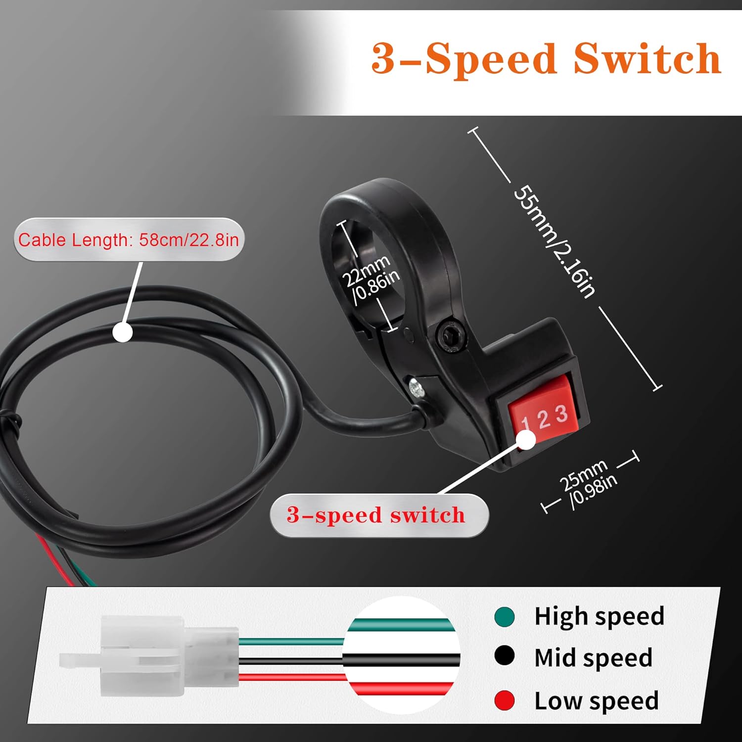 Brush DC Controller 48V 1000W Brush Motor Speed Control Brushed Controller with 3 Speed Switch for Scooter Electric Bicycle (48V 1000W)