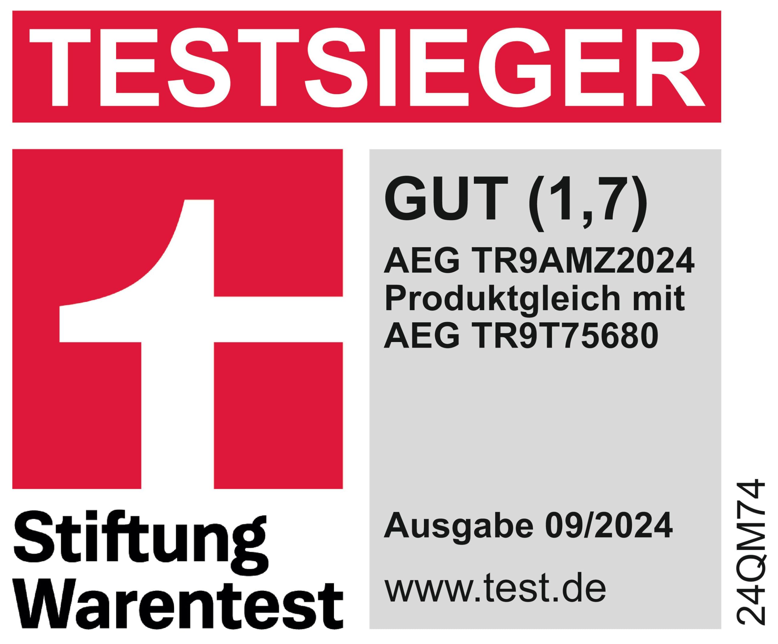 AEG Wärmepumpentrockner 8 kg Serie 9000 AbsoluteCarePlus TR9AMZ2024 Daunentrocknung 3D-Scan Restfeuchteermittlung Knitterschutz Trommelbeleuchtung
