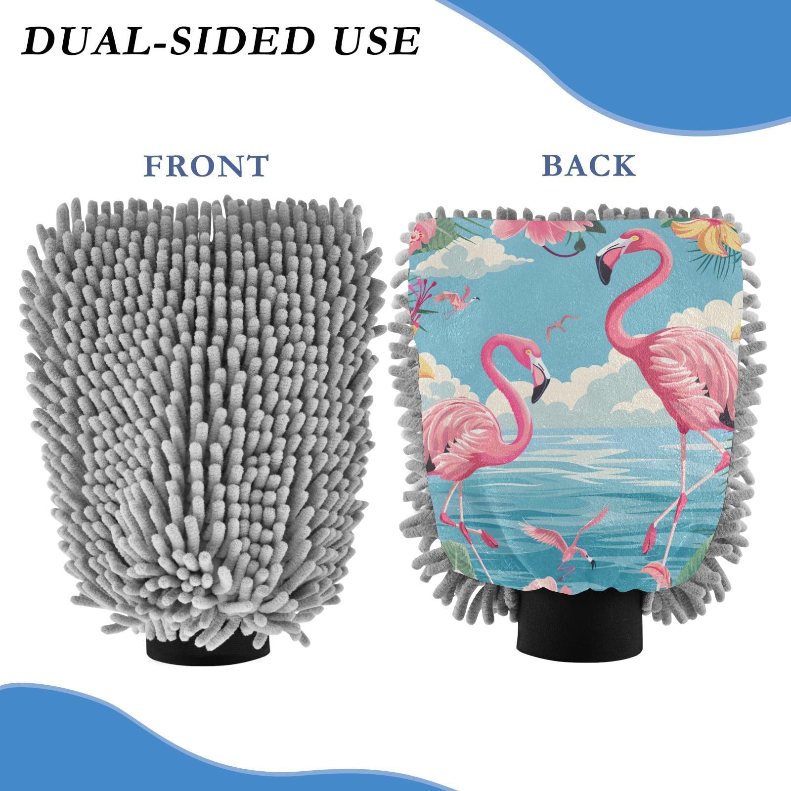 IOACIY Absorbent Microfiber Car Wash Drying Mitts, 2 Pack, Scratch-Free & Lint-Free, Rich Foam, Highly Absorbent, Double Sided, Wash Mitt Perfect for Car Washing, L, Flamingo (6)