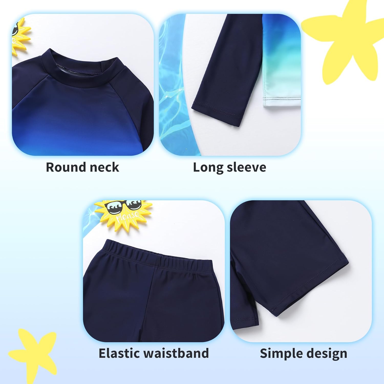Toddler Boy Trunk and Rash Guard Sets Gradient Long Sleeve T-Shirt Bathing Suit Quick Dry Beach Clothing - Image 5