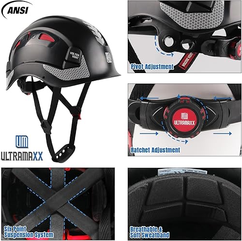 Miniatura 2 de Safety Helmet Hard Hat, ANSI Z89.1 Approved Lightweight Vented Work Helmet, 6-Point Adjustable Ratchet Suspension Hardhat Ideal for Industrial and