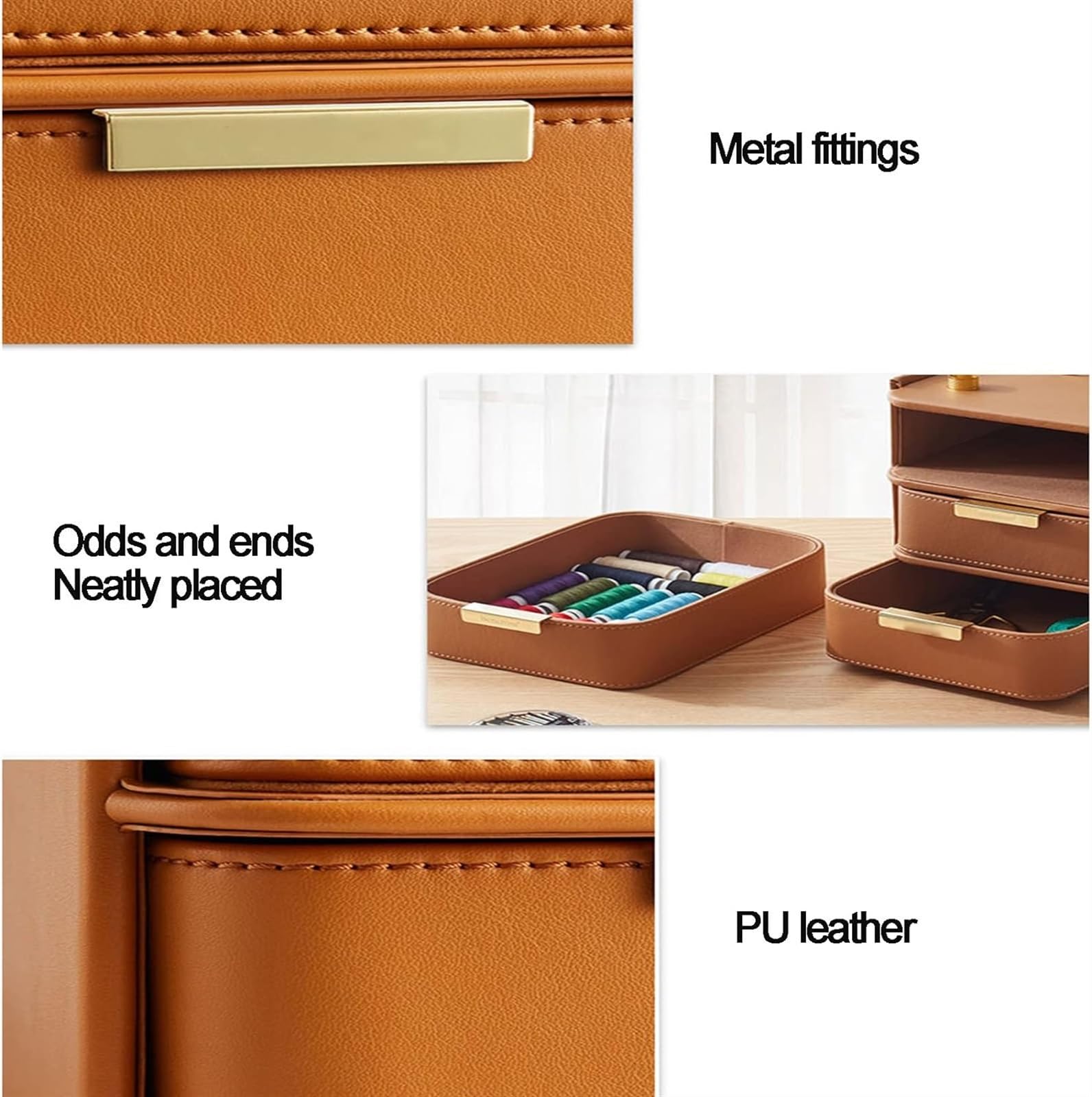 KanDuo Nähzubehör, Nähset, Nähset-Set, mit Zubehör, Lederschublade, Nähkasten, Aufbewahrungsbox, Heim-Näh-Reparatur-Werkzeugset for Anfänger, Damen und Herren, Orange