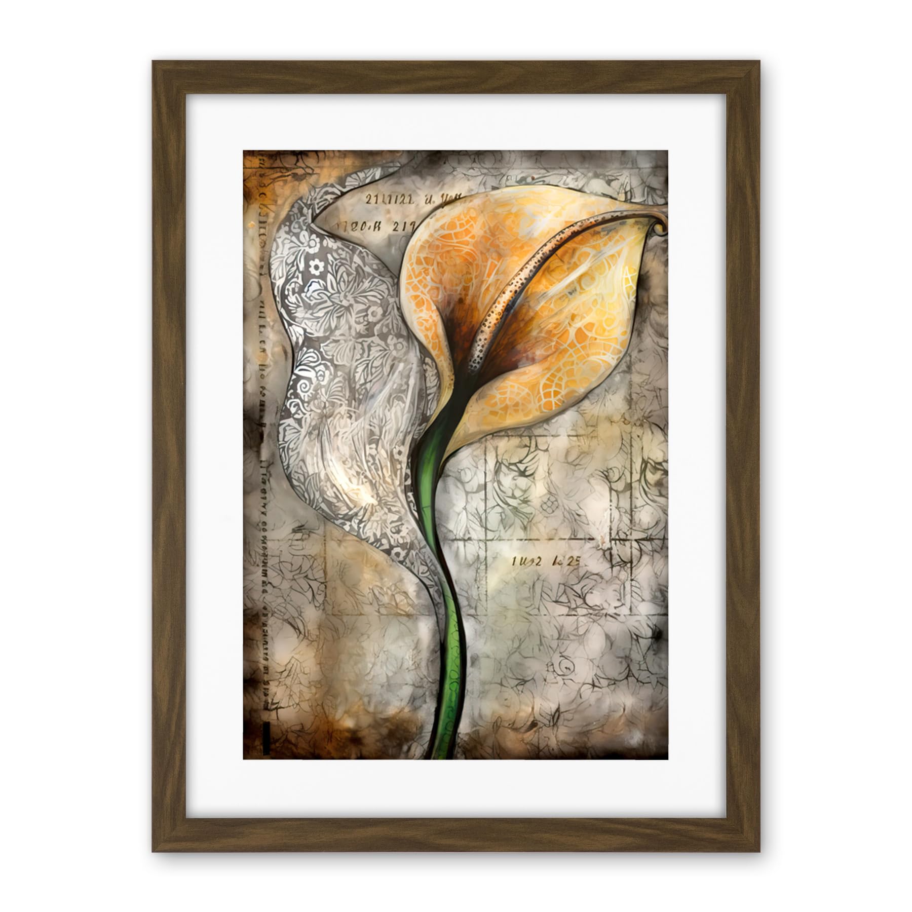 Artery8 Batik Style Pattern Calla Lily Flower Bloom Artwork Framed Wall Art Print 18X24 Inch