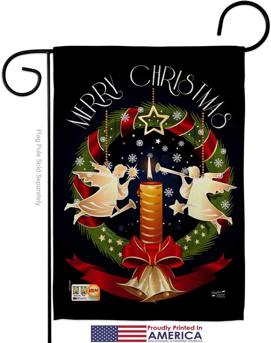 Angel Wreath Garden Flag Set Mailbox Hanger Wintertime Christmas Santa Marry Xmas Present Reindeer Season Snow Small Decorative Gift Yard House Banner Made In USA 13 X 18.5
