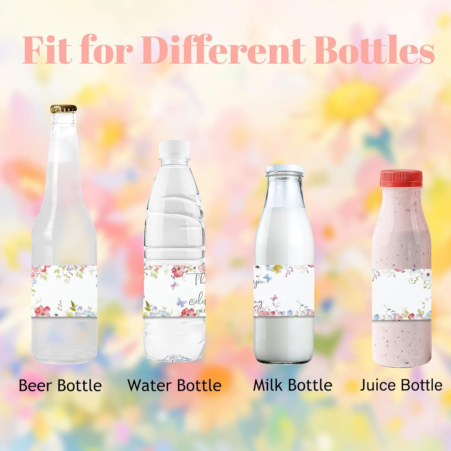 Water Bottle Labels, 50Pcs Thank You for Celebrating with Us Bottle Wraps Colorful Flower Butterfly Sticker for Wedding Baby Bridal Shower