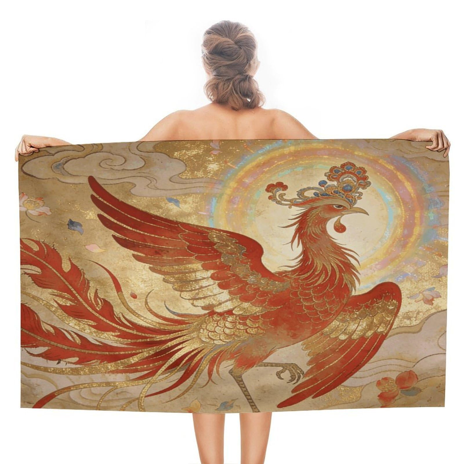 VstaDank The Phoenix Rests on Clouds Bath Towel Stylish Double-Faced Pile Travel Towel Soft Absorbent Beach Towel for Pool Swim Sports Camping Adults Gift 51X31 Inch