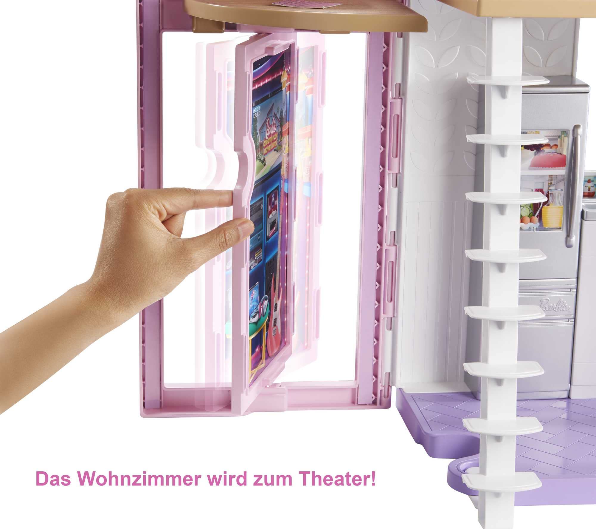 Barbie Malibu Haus, zweistöckige Traumvilla, mit 6 Zimmern, 25 Zubehör, Puppen, als Geschenk für Kinder ab 3 Jahren geeignet, FXG57