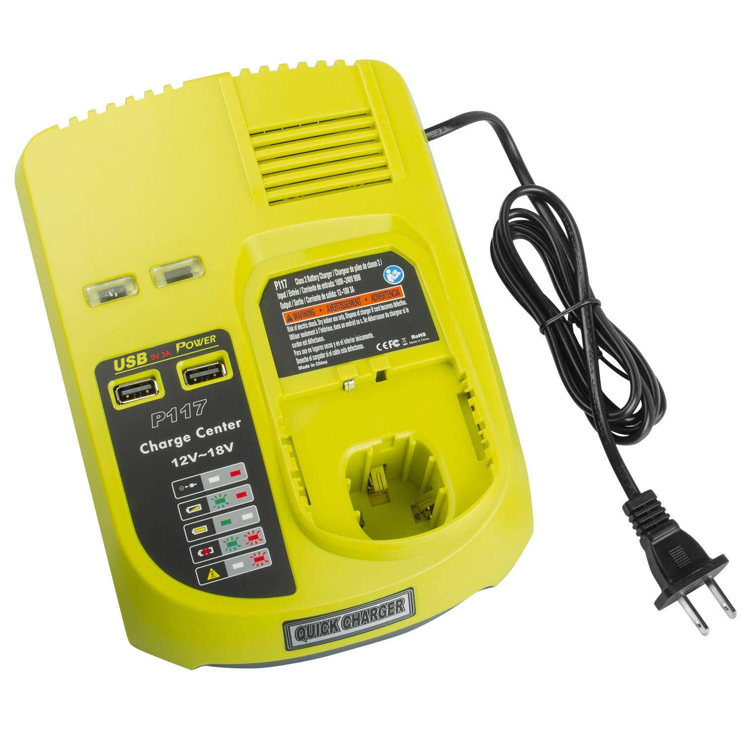 P117 Replacement Charger Dual Chemistry 12V 18V MAX for Ryobi One+ Plus Battery P100 P102 P103 P105 