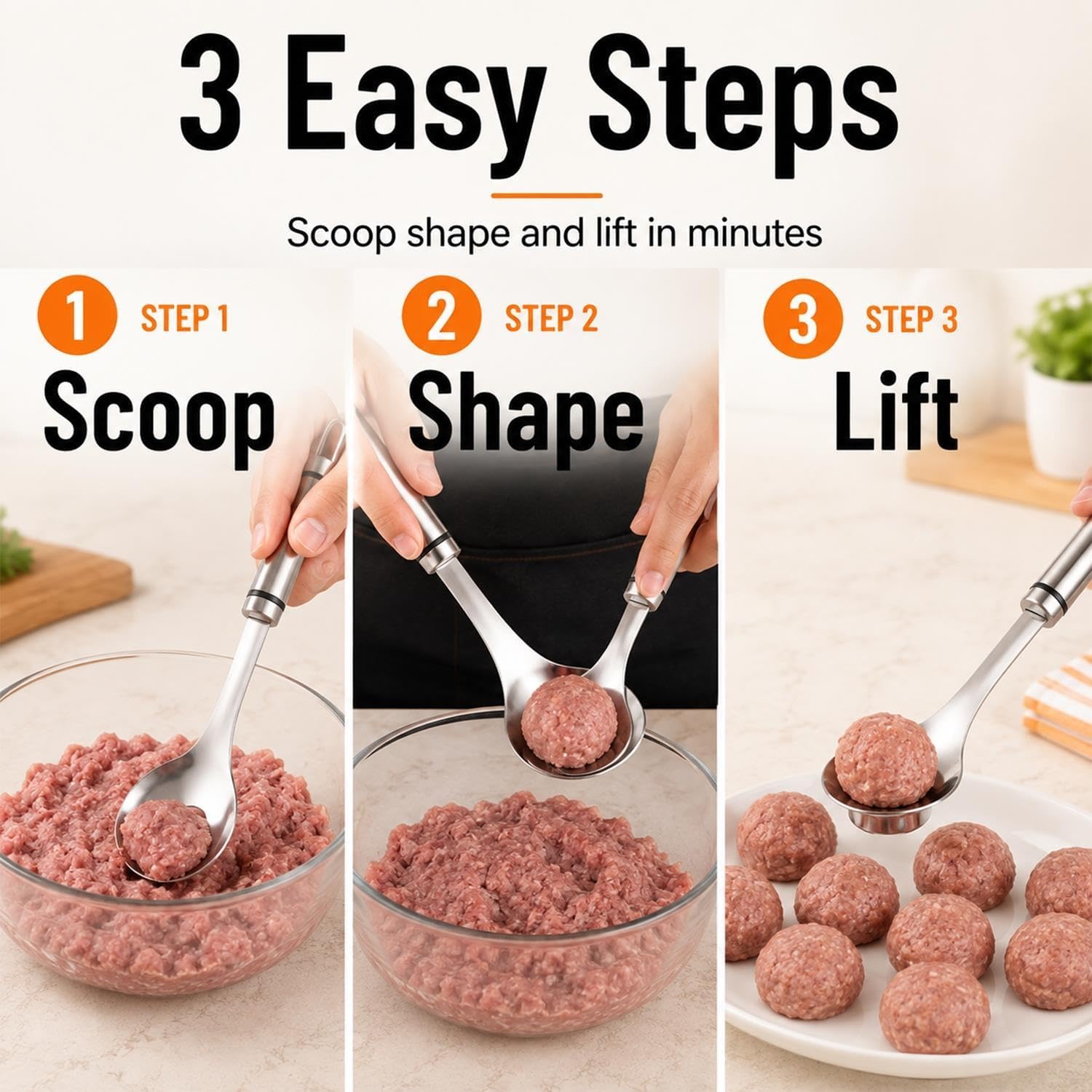 Kitchen Stainless Steel Meatball Maker Mould 5.3 Inch Manual Press Tool